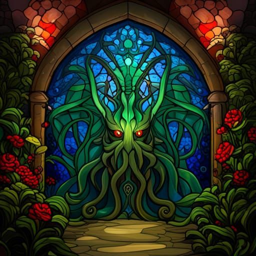 Stained Glass Cthulhu  by @Locust of Control