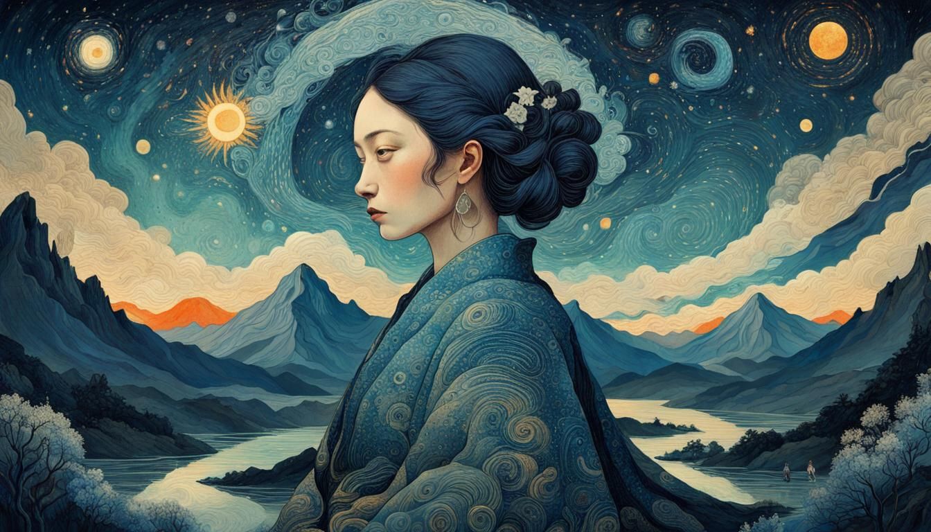 fantasy illustration, textured with large visible brush strokes, hypermaximalism, astral patterns, star ...  by @Kindly Offer