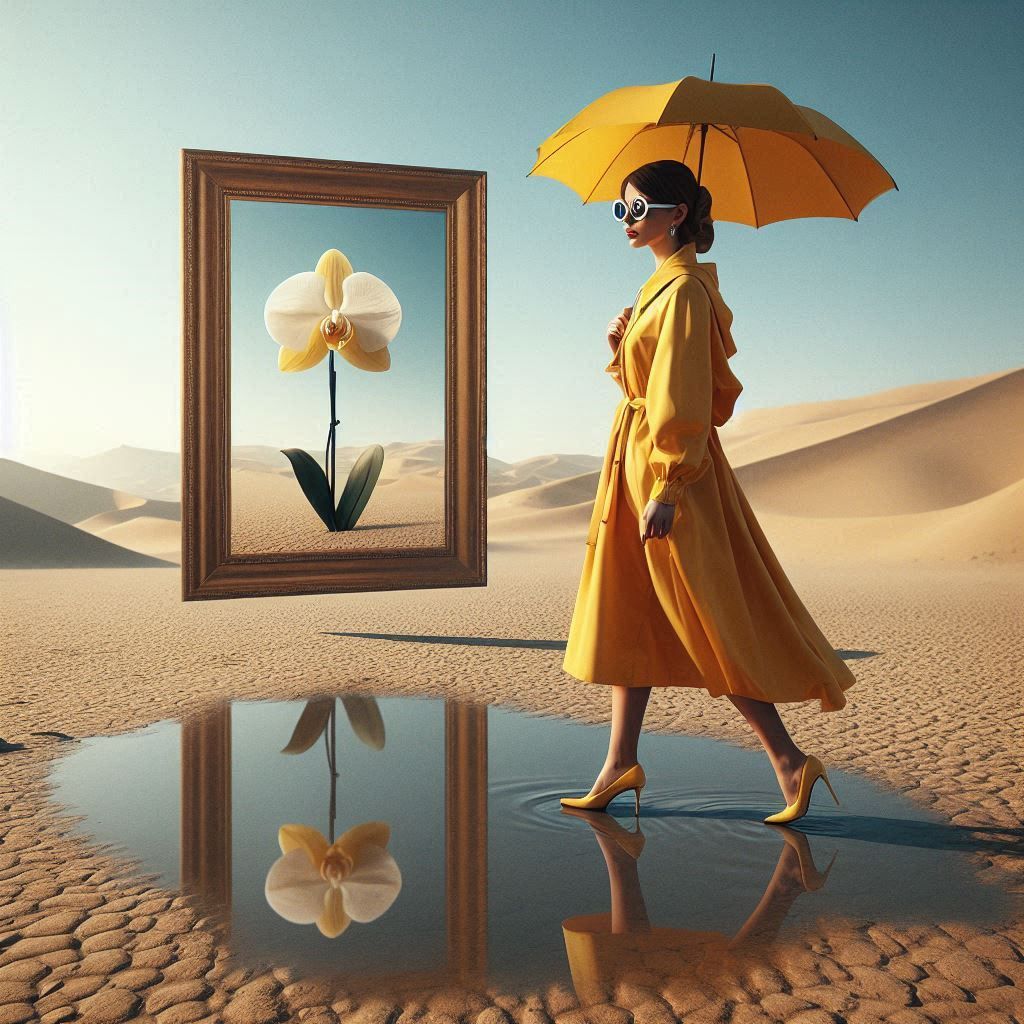 Woman in raincoat and orchid