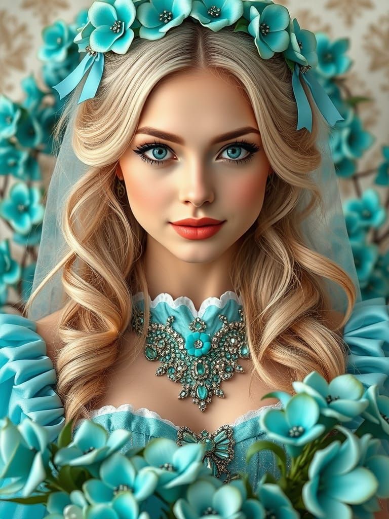Whimsical Bride in Turquoise Wedding Dress with Jade Accents