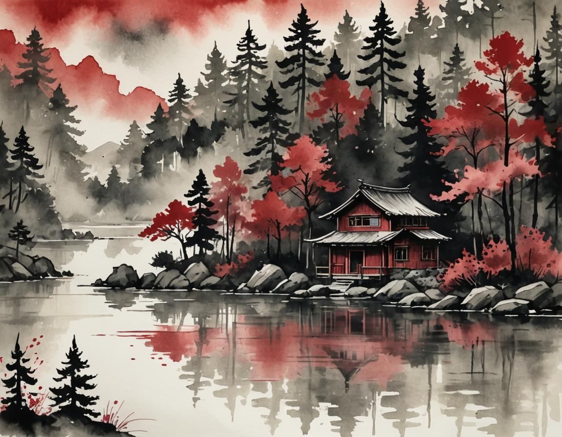 Chinese lakeside cabin  by @JBrosque