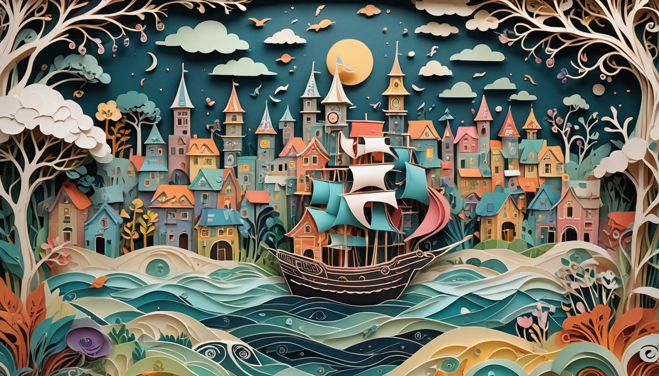 Cut-out 3D paper art deco style1