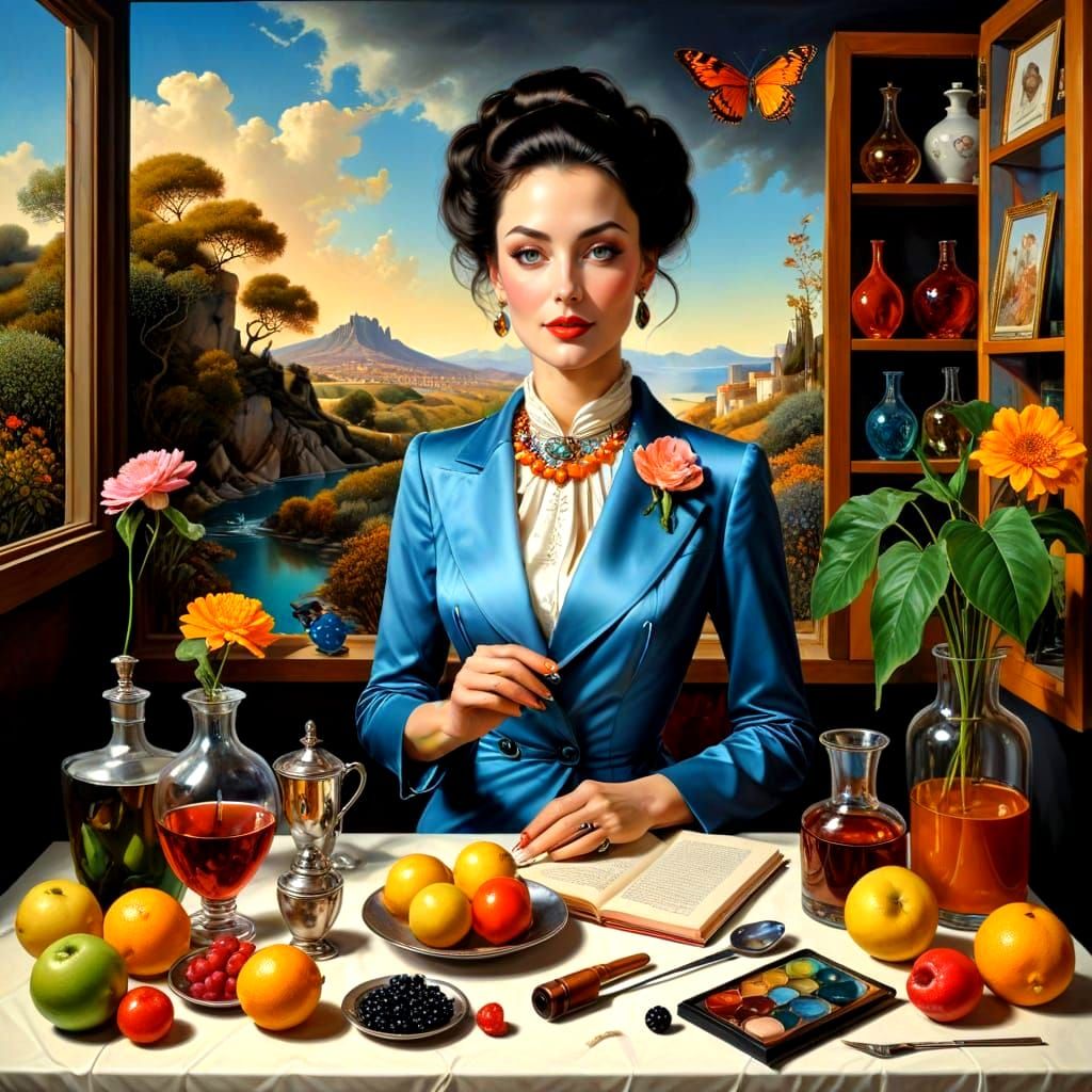 Sophisticated Lady in Vibrant Surreal Scene