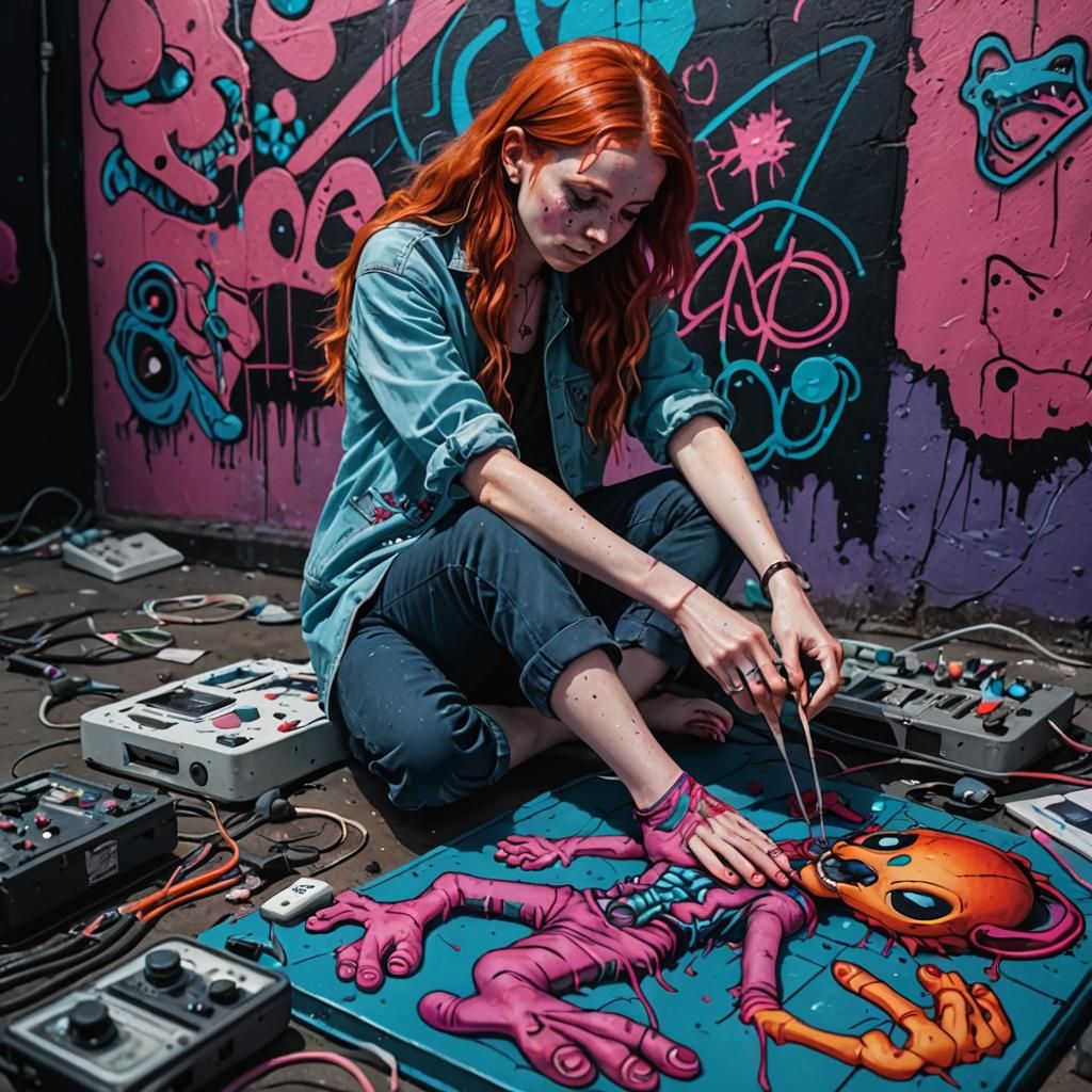 Barefoot redhead girl trying to perform an autopsy on Stitch after ...