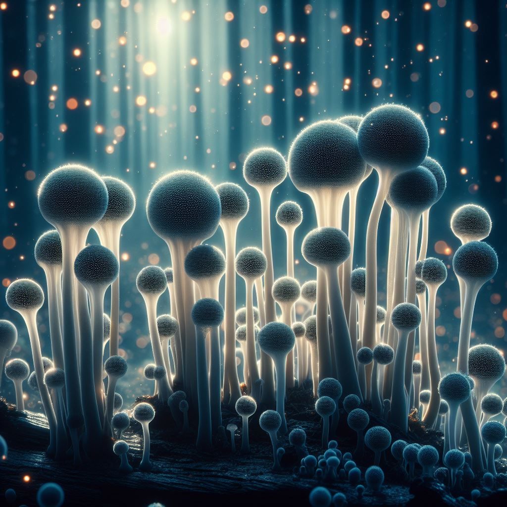 Slime mould Comatricha nigra's fruiting bodies