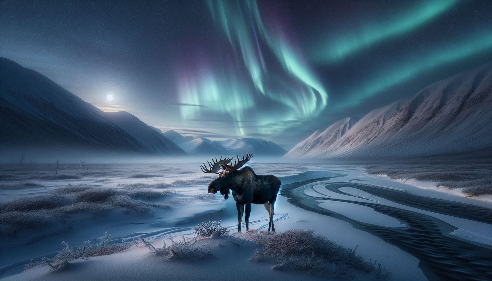 Age old companions  - The Moose and the Aurora