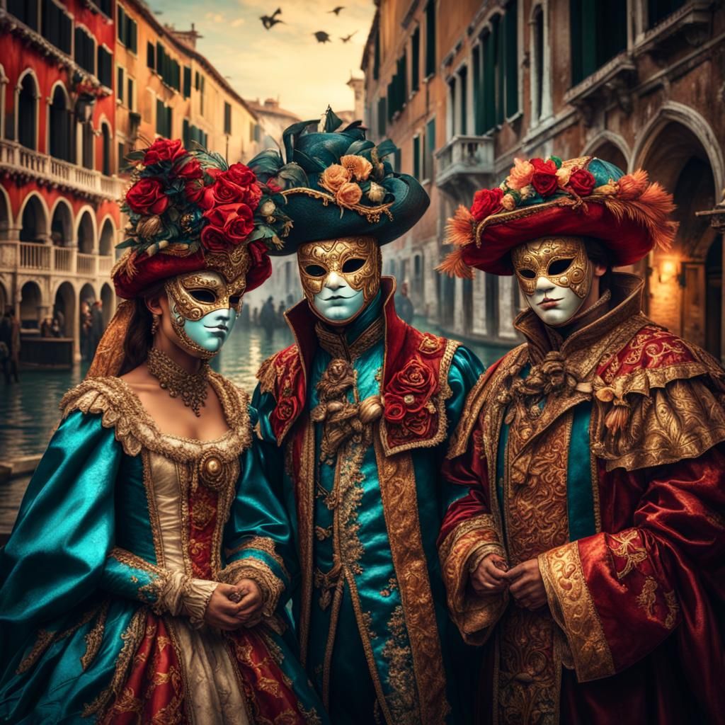 venise costum celebration in the streets with colorful peopl...