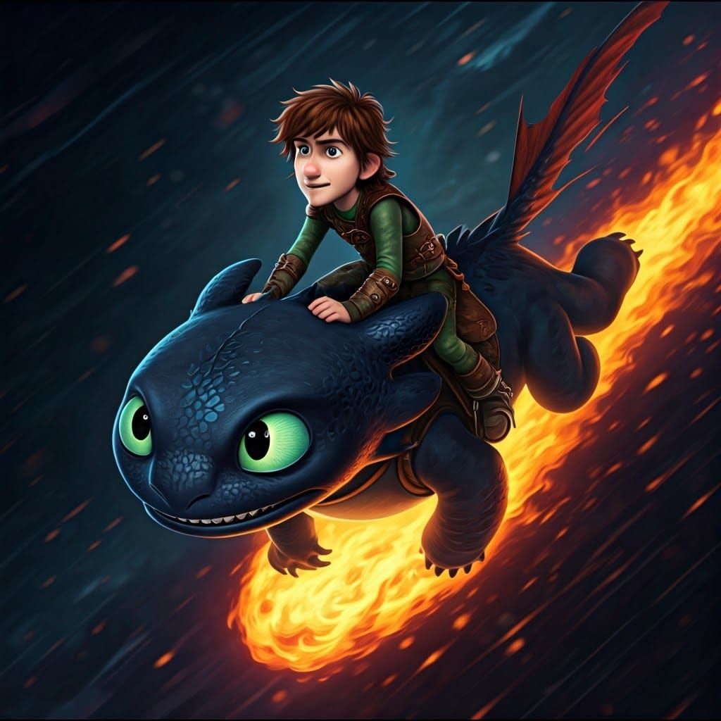 young hiccup haddock riding toothless night fury in the air ...