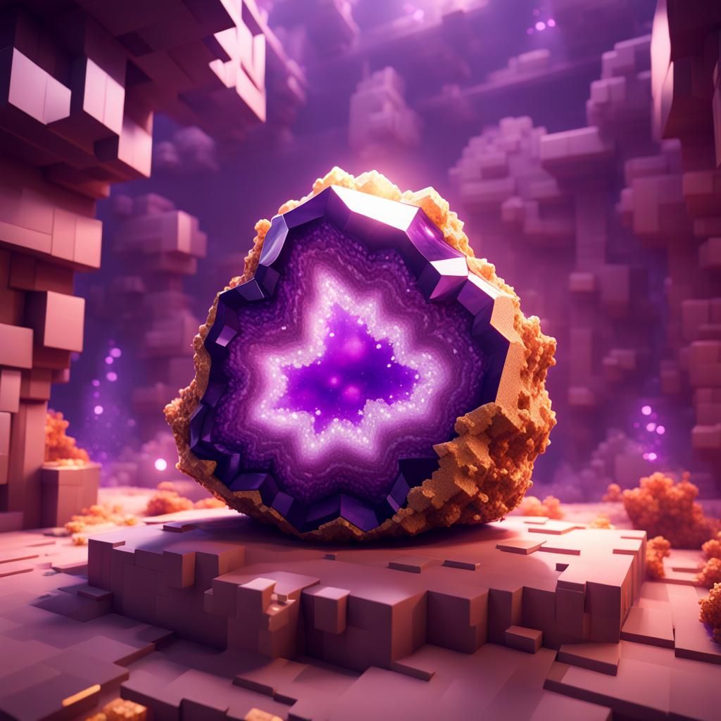 A portrait of a amethyst geode in the World of Minecraft , r...