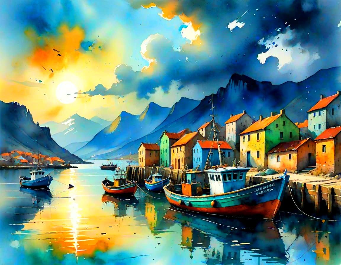 Harbour at sunset with approaching storm.   by @Momo