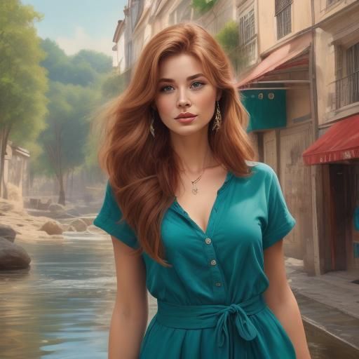 <lora:Pretty fashion:1.0> "pretty woman,  walking in river, blue+red clothes, blond hair