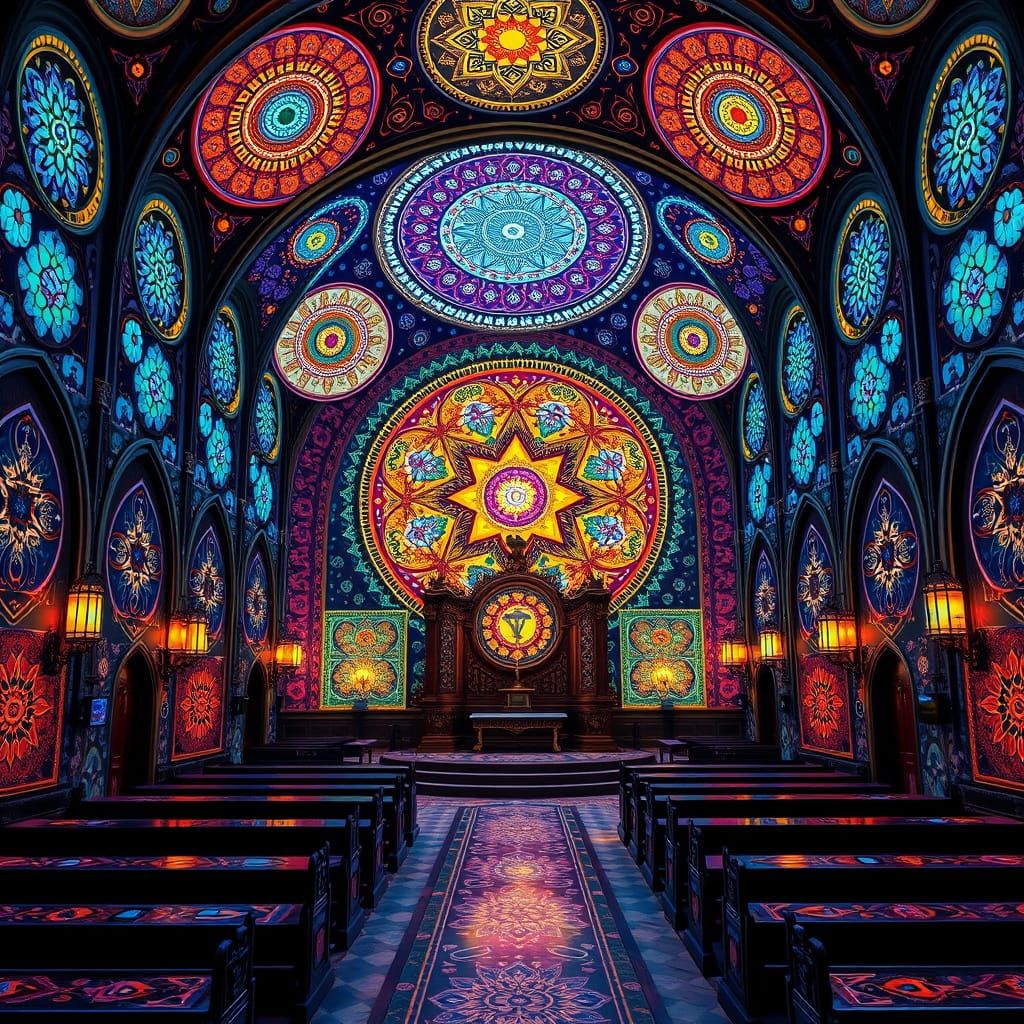 Mystical Synagogue in Dreamlike Art Nouveau Style