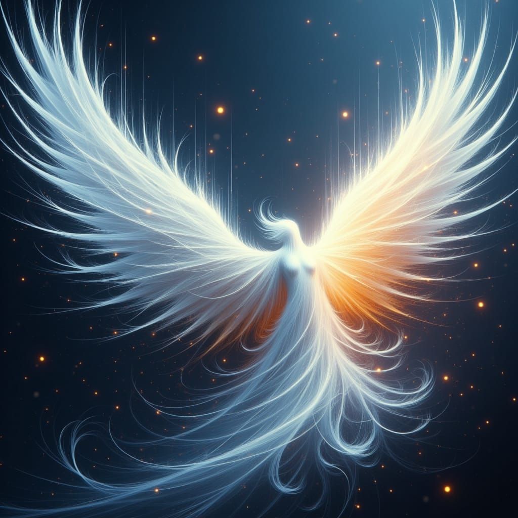 Minimalist fierce (Angel) in the style of <lora:WhiteLines:1.0> fantasy concept art. Abstract Swirling white curvy wings lines , phenomenal ...