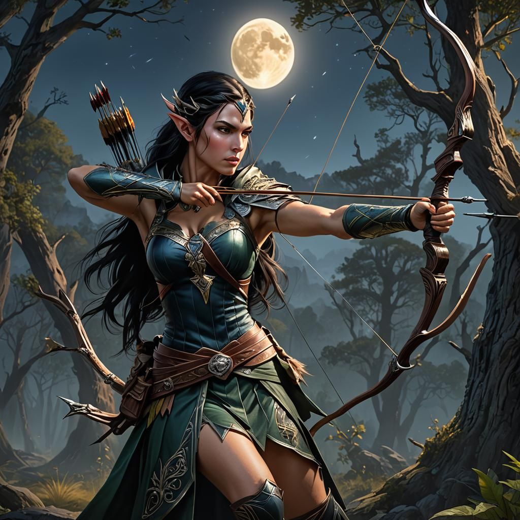 elven ranger shooting a bow  by @Daleone