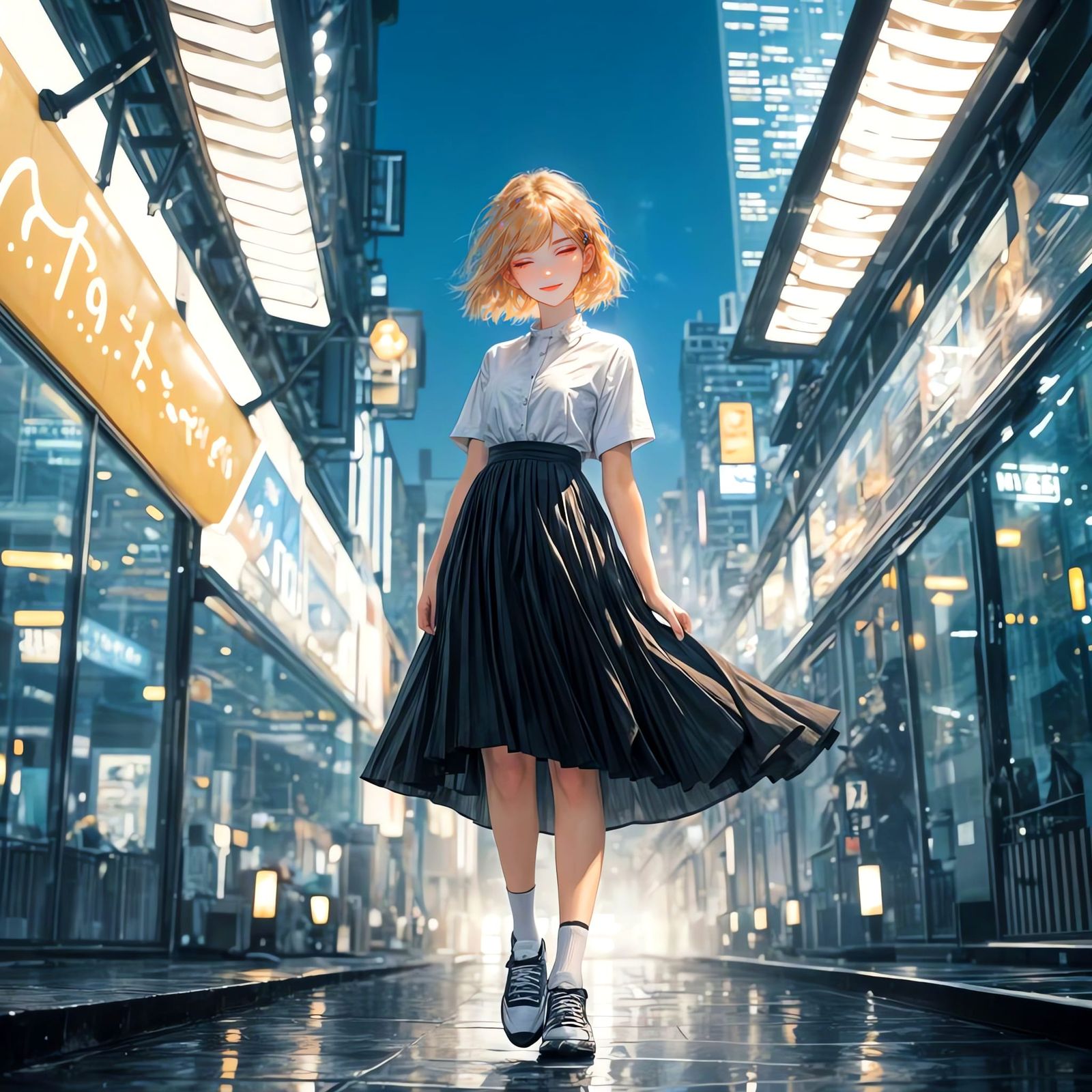 Girl in a City at Night, Inspired by Japanese Street Fashion