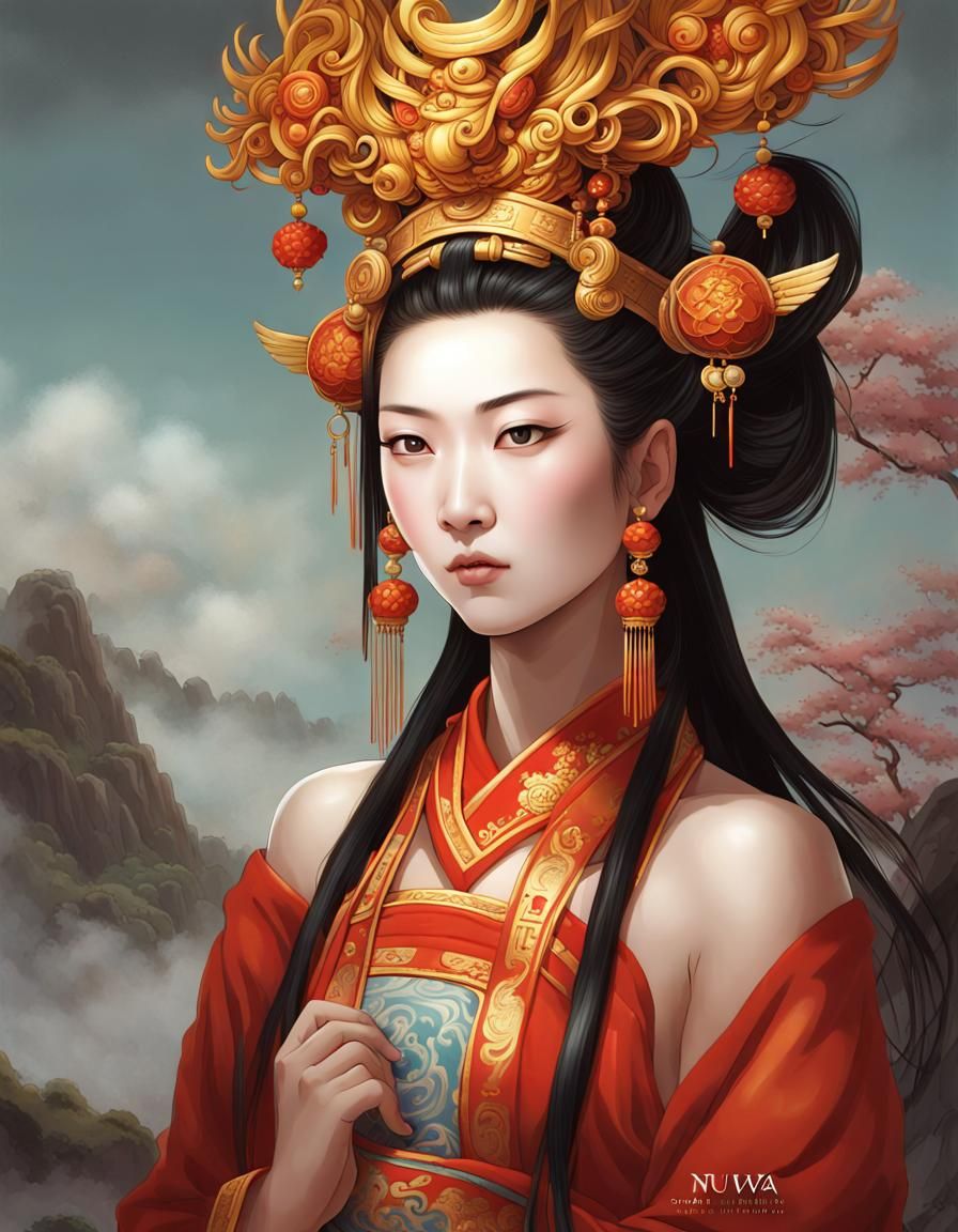 Portrait: Nüwa, (女媧) also read Nügua, is a mother goddess, culture hero ...