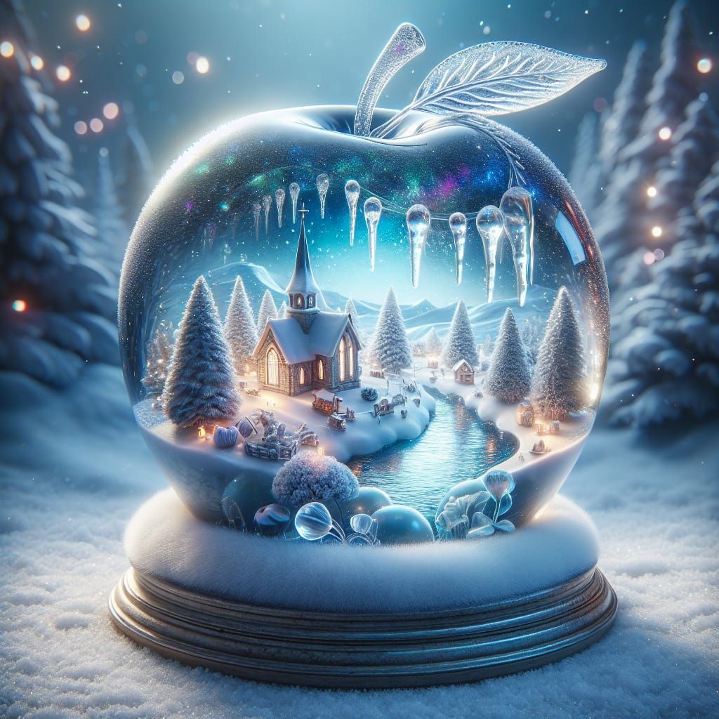 Un monde hivernal dans une pomme
