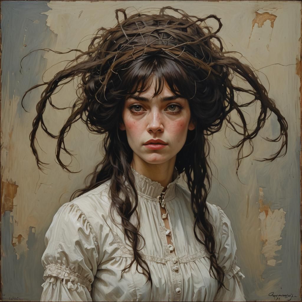 She puts a wig on her head
Made of hair from one who's dead....