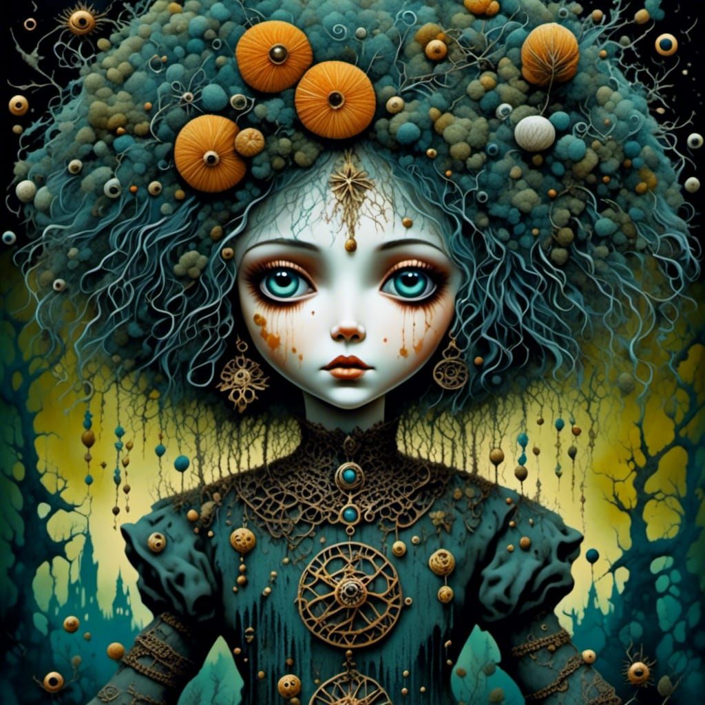 Intricately detailed alcohol ink illustration, Swamp Witch, ...