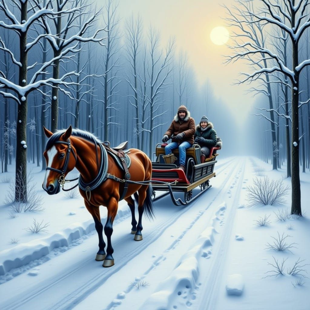 <lora:Flux Winter:1.0> "snowy winter sleigh ride"