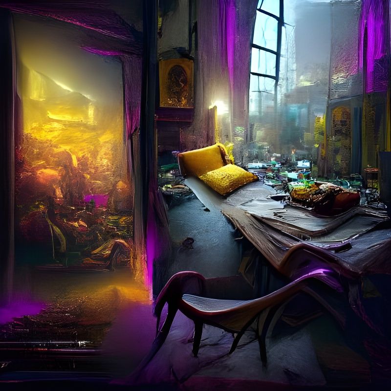 inside an apartment room with concrete walls, pipes and wiring, and dim