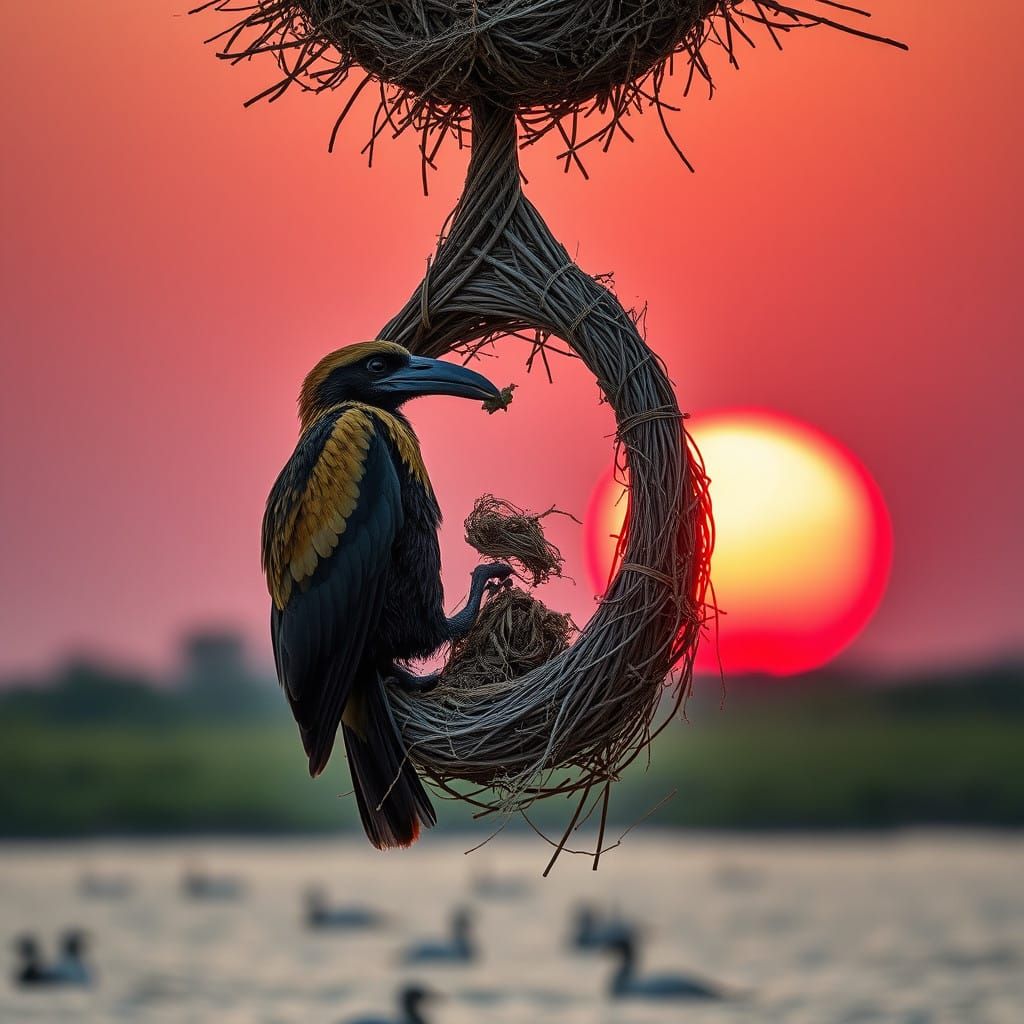 Realistic African Weaver Bird in Sunset