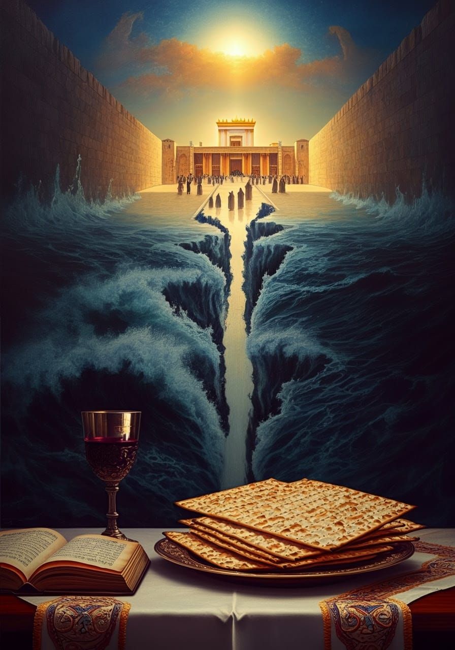 Sacred Passover Tablecloth with Majestic Temple and Ancestra...