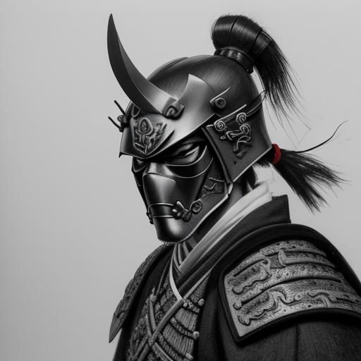 Hyperdetailed Charcoal Drawing of Samurai Helmet and Mask