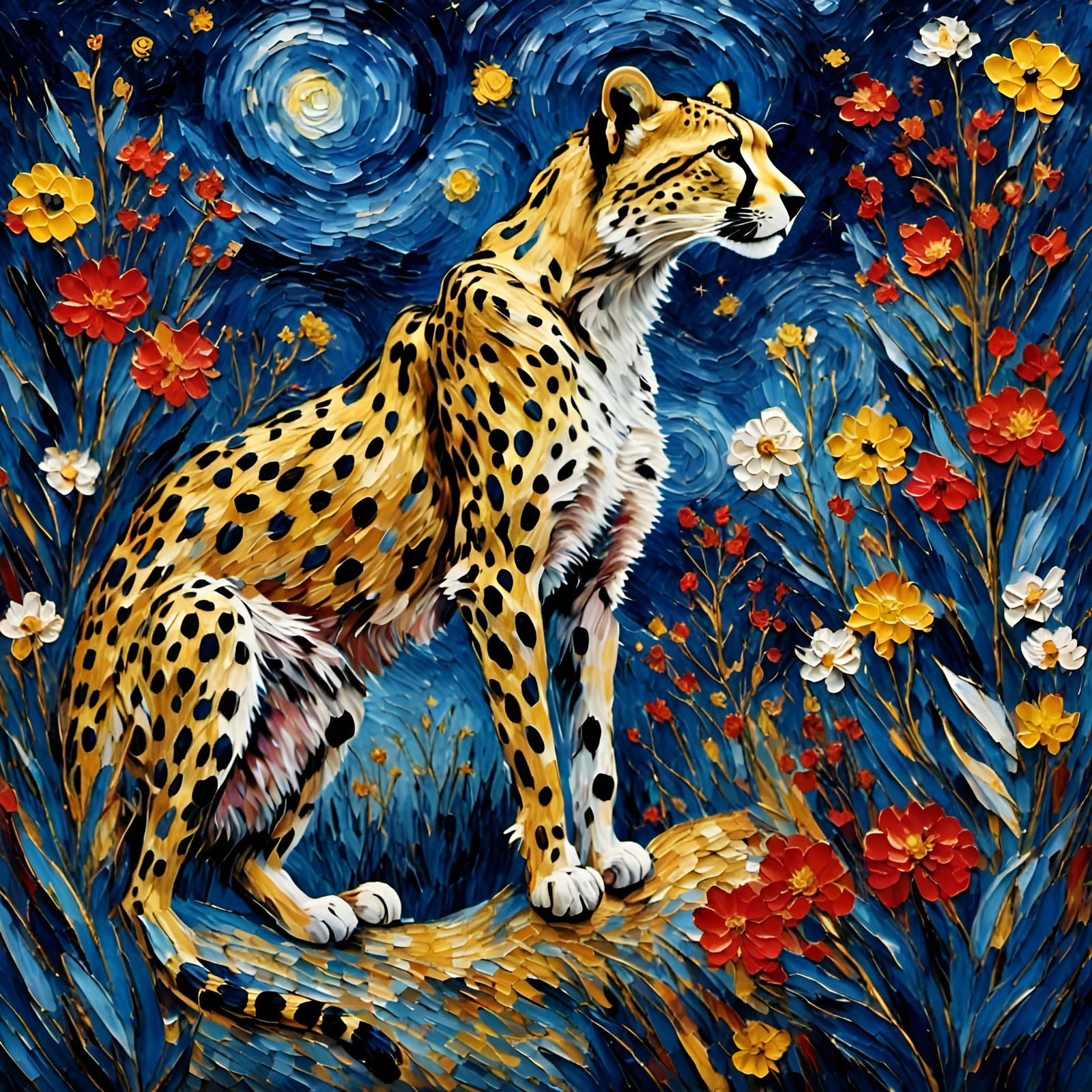 A Cheetah in the Starry Night