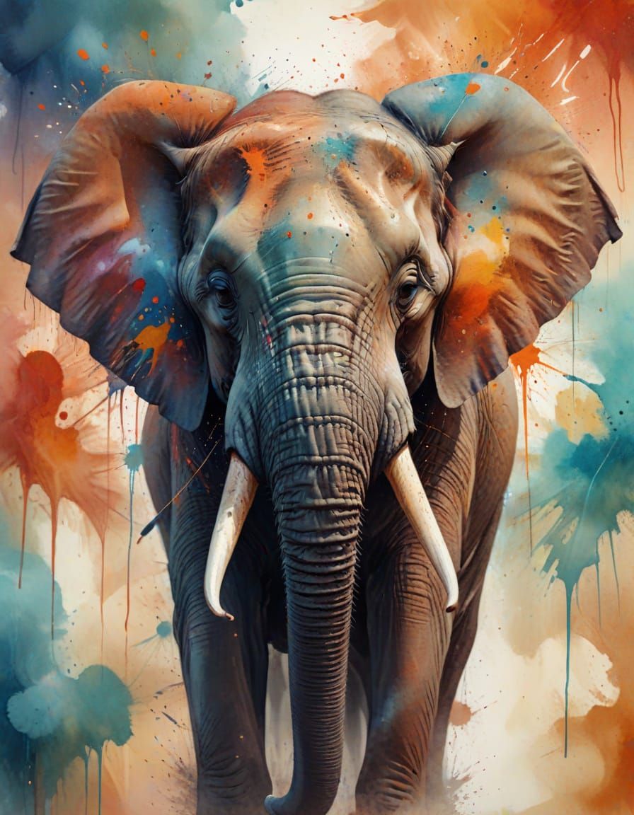 Elephant with Human Head in Watercolor Style