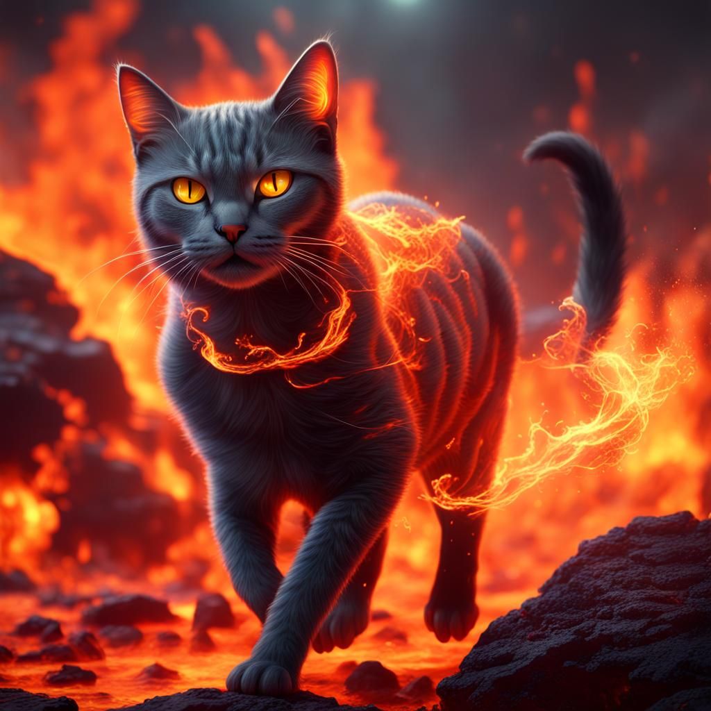 A cat with fire magic