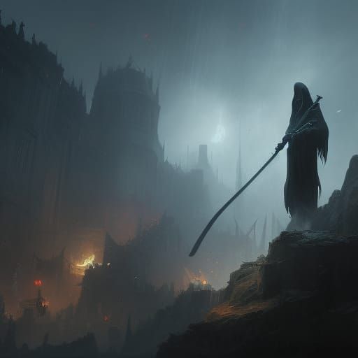 Grim reaper watching a battle - AI Generated Artwork - NightCafe Creator