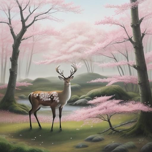 Majestic Deer in Japanese Watercolor Painting
