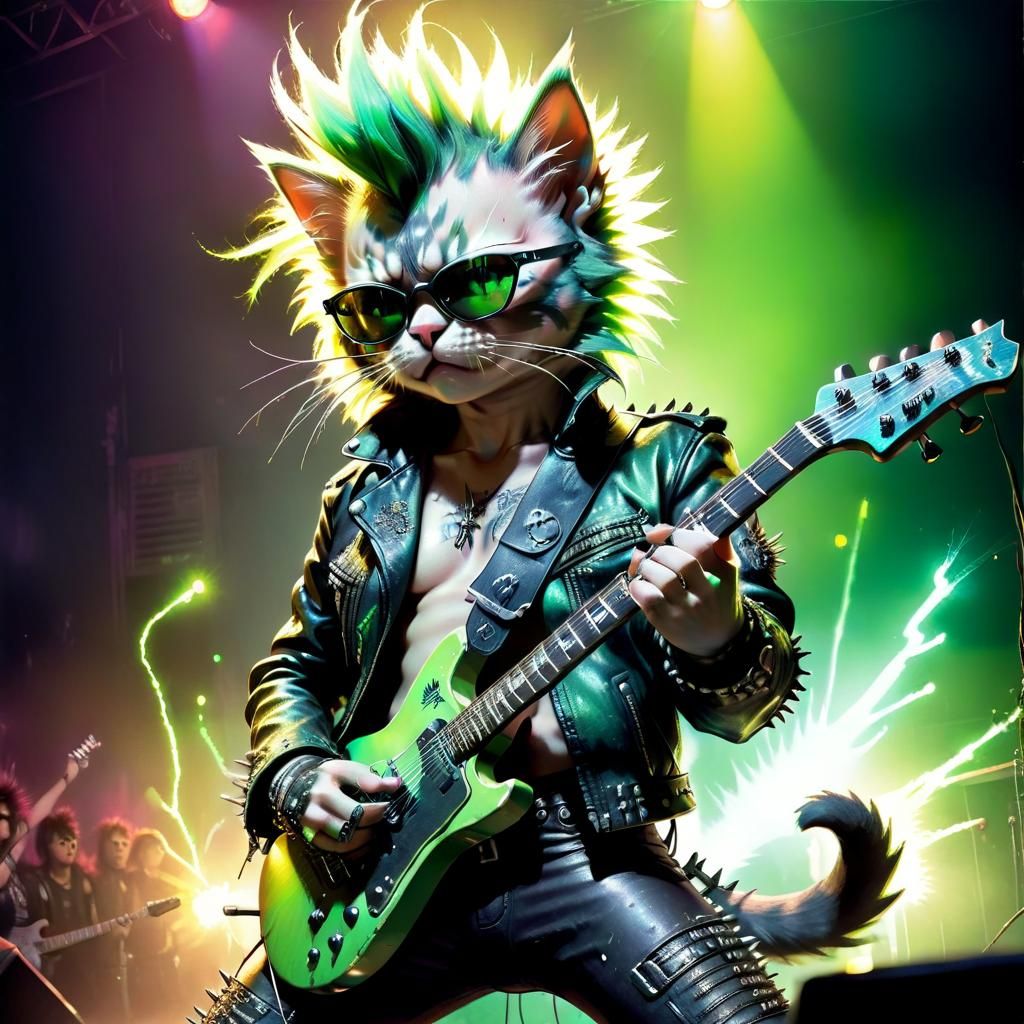 A cat playing guitar  by @Ai-zombie