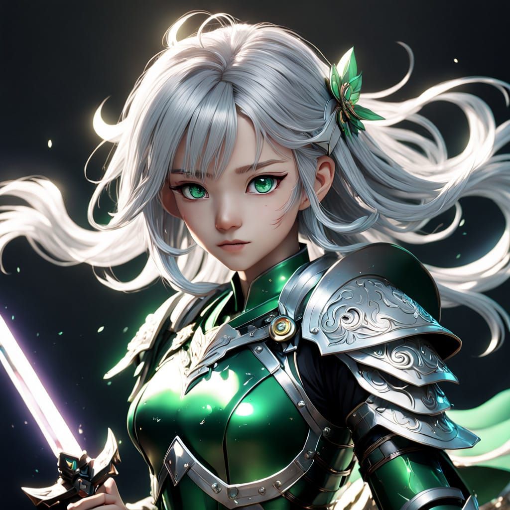 Heroic Anime Warrior in Genshin Impact-Inspired Armor