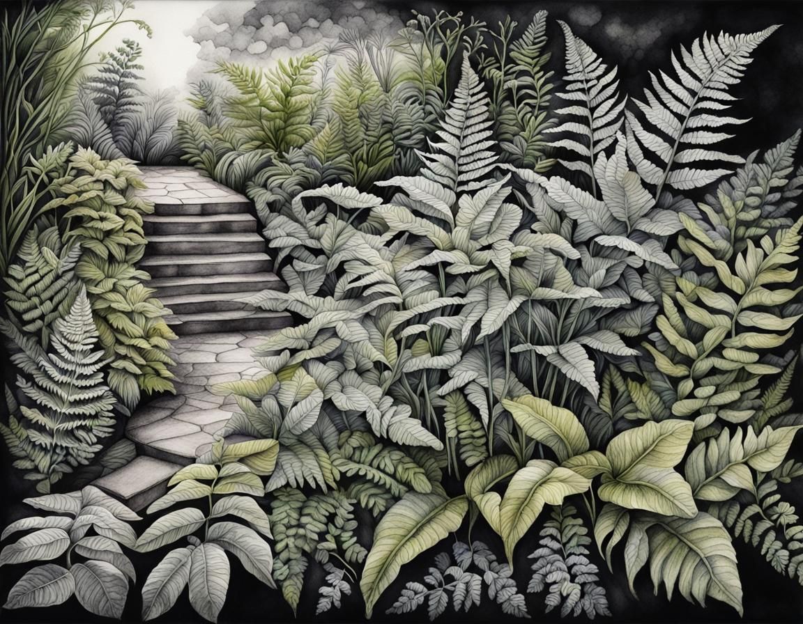 Botanical Watercolor Pencil Ink Drawing