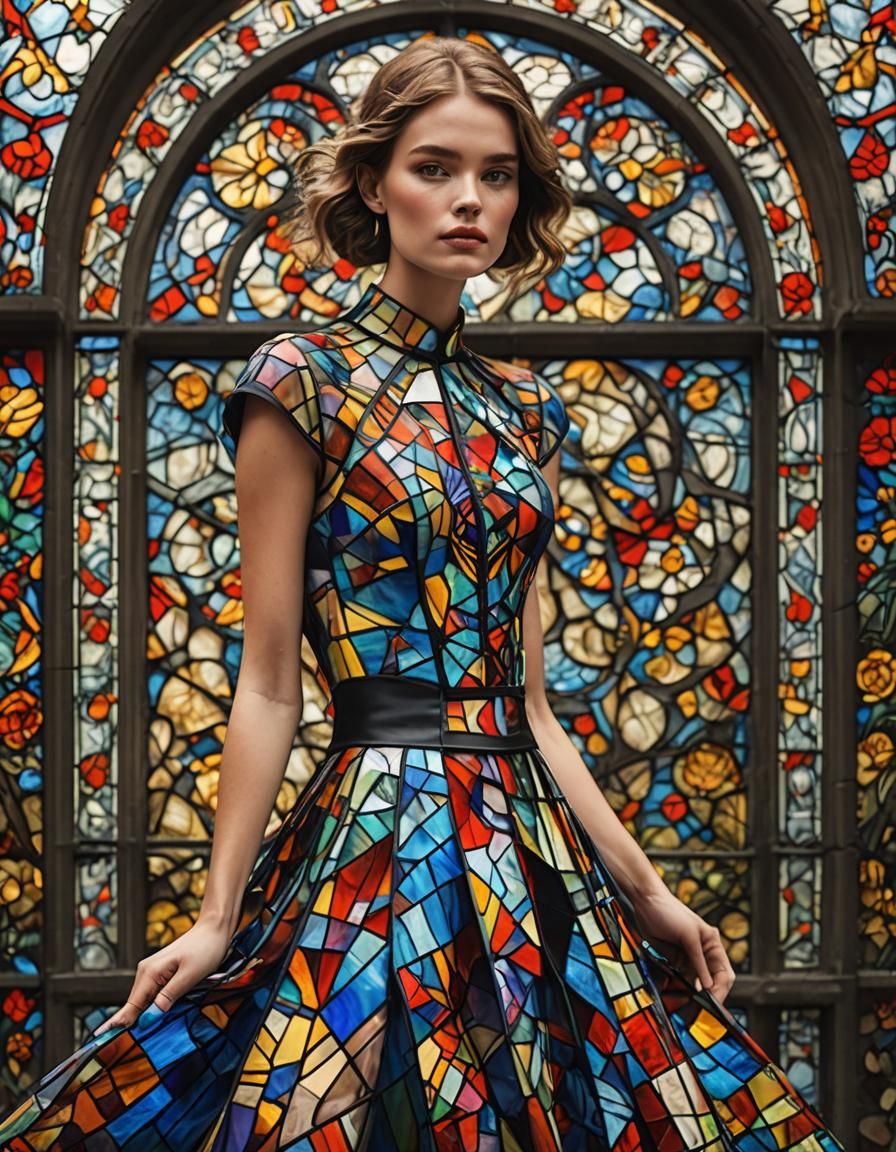 fashion model in a stained glass dress