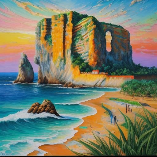 Tropical Sunset in Post-Impressionist Style