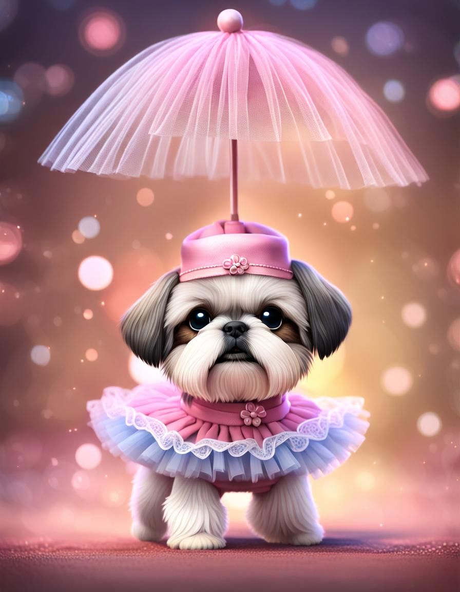 The adorable tulle dancing ballerina shih tzu wearing a tull...