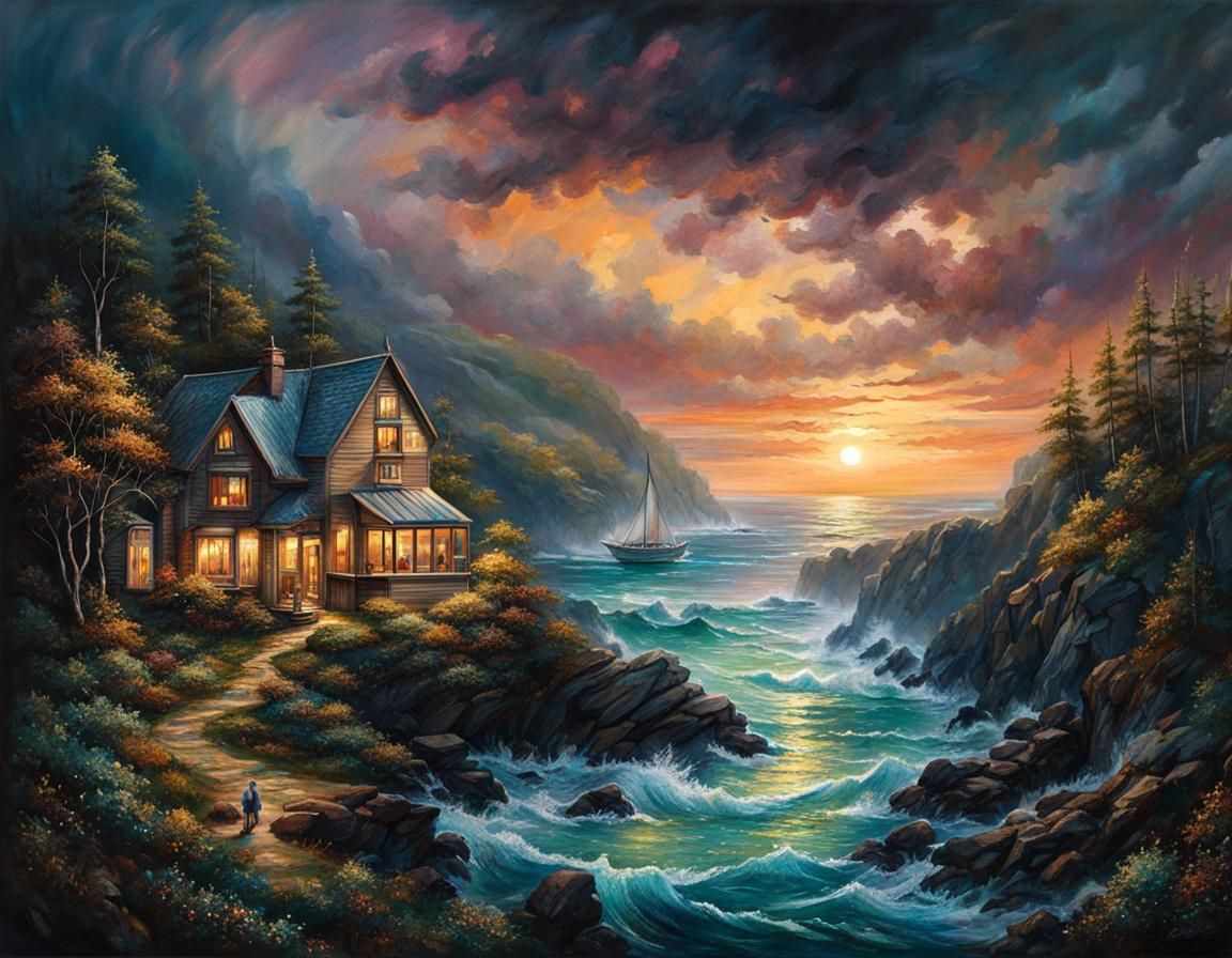 Strong Cozy Cabin Near Stormy Sea-AR4x3-1537...... God Is Available. He Loves You...Do You Want Help?...see ...  by @Preppergal