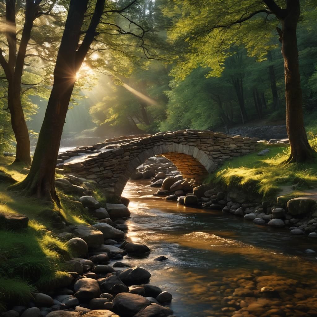 an old stone bridge in the forest on a summer afternoon.  by @Terra