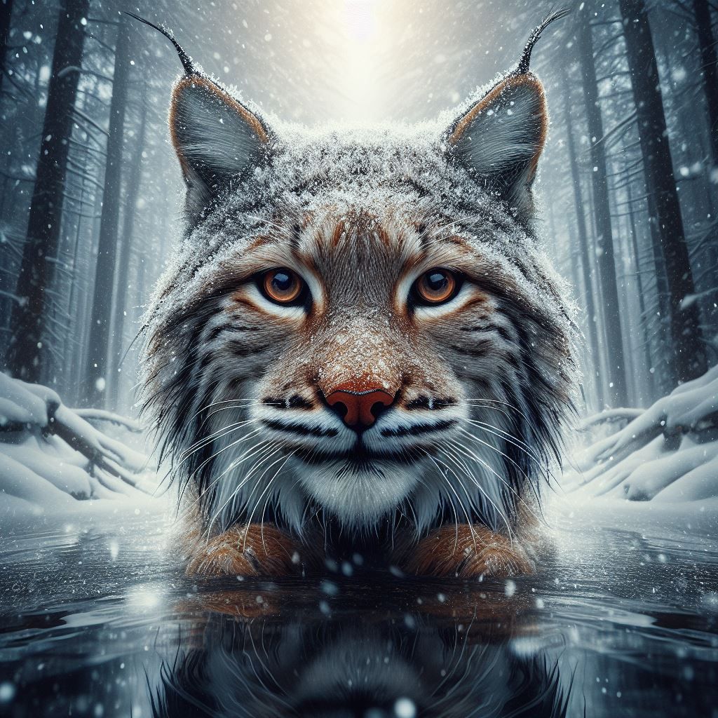 Bobcat sipping water