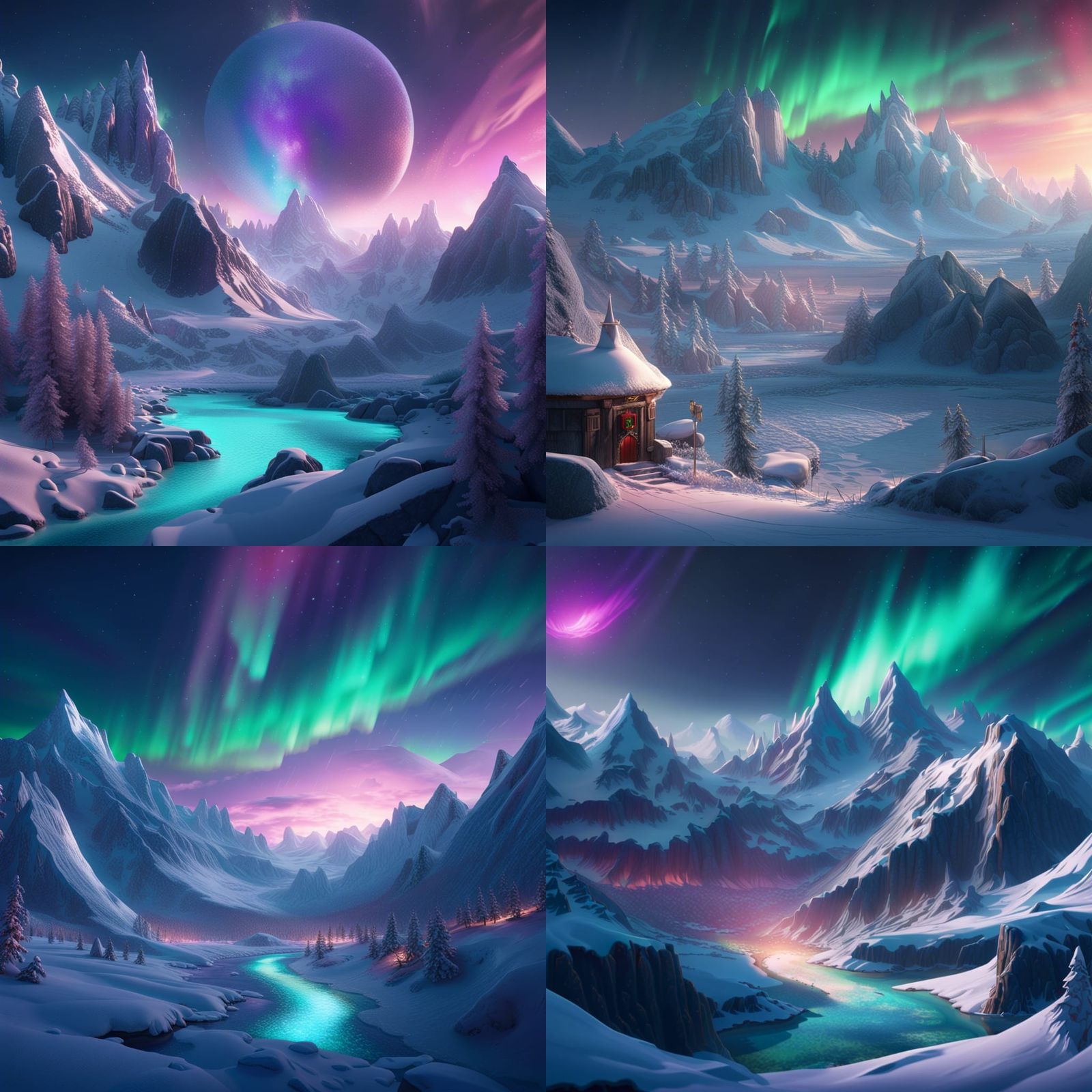 North pole, santa, snow, mountains, aurora, detailed - AI Generated ...