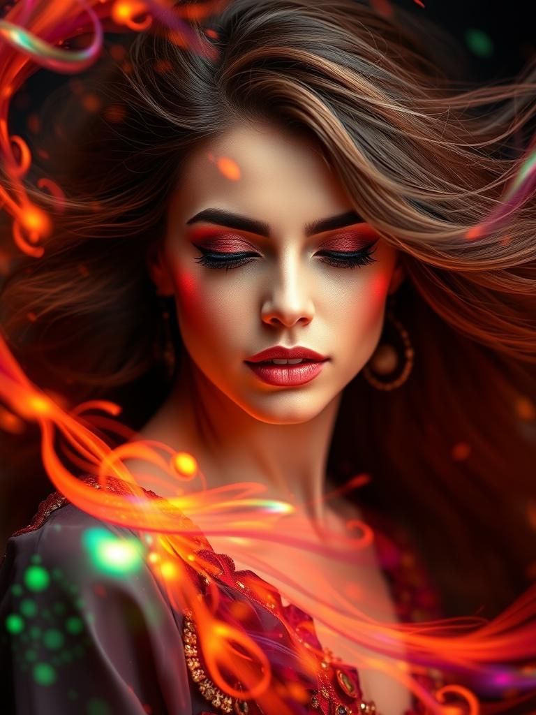 Firegems and the woman in swirling colors