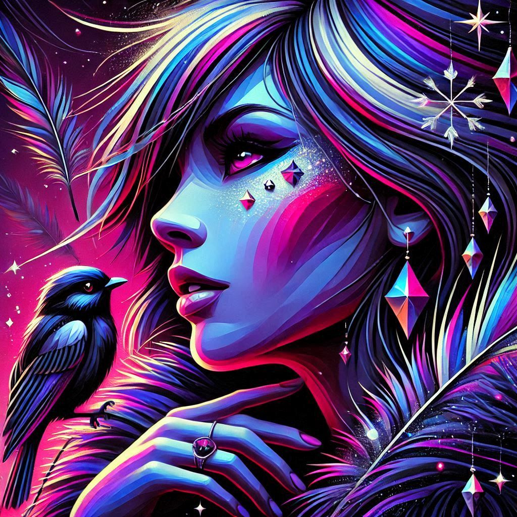 A radiant, vibrant image of a lady & a bird