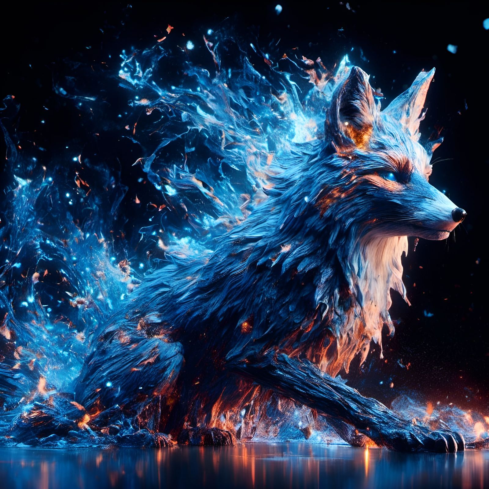 Epic Blue Fire Fox in Macabre Style