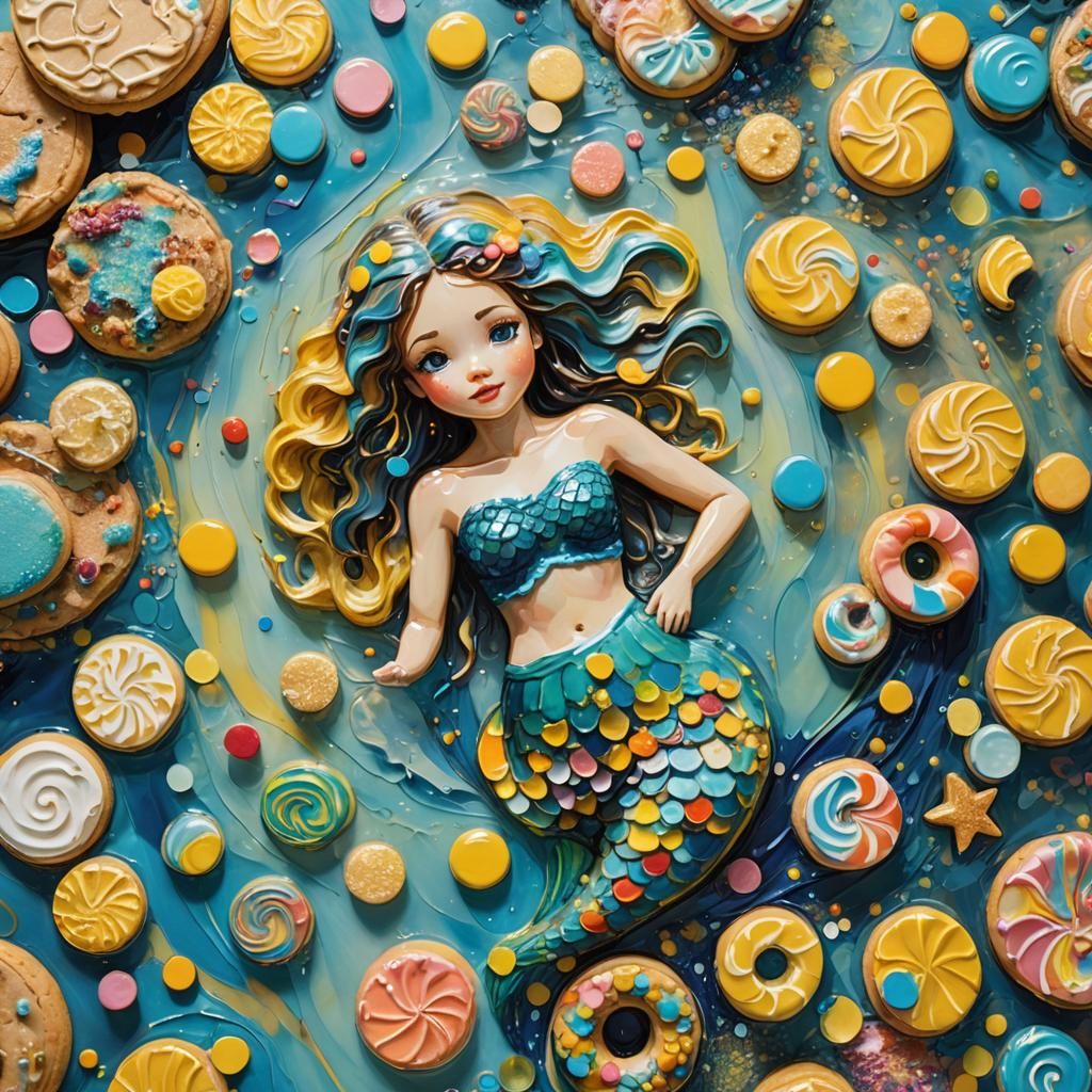 Mermaid in Candy Pool: Abstract Expressionist Oil Painting