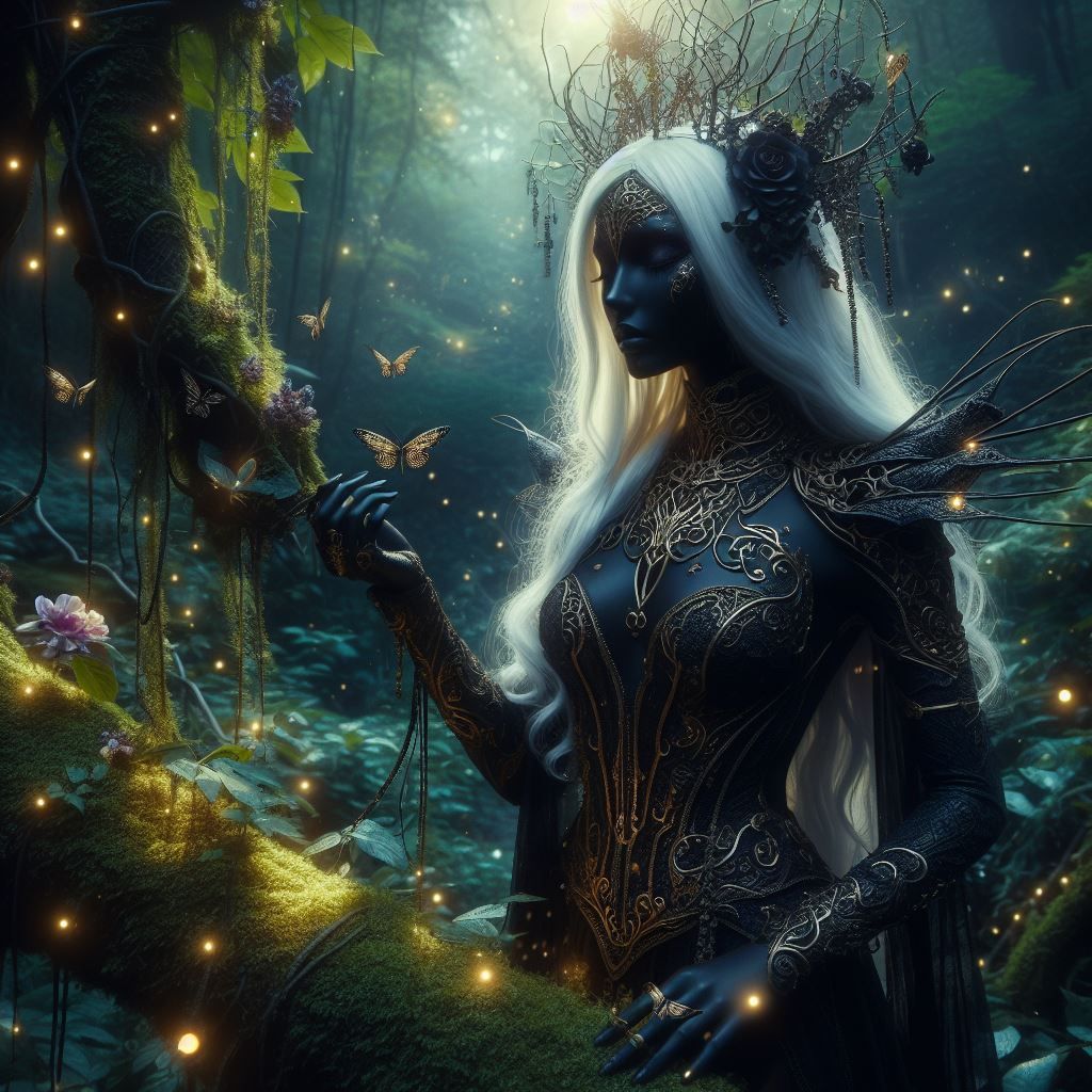 Drow lady in the night forest