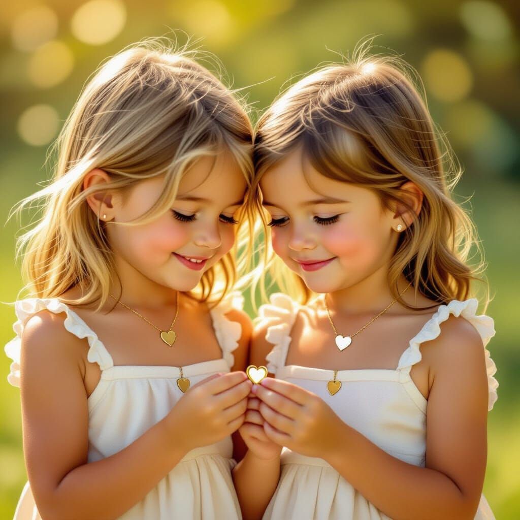 Girls Connect Heart Necklaces in Golden Hour Light