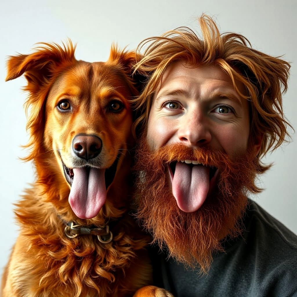 A highly detailed, photorealistic portrait that shows the incredible resemblance between a red-haired ...  by @blenta